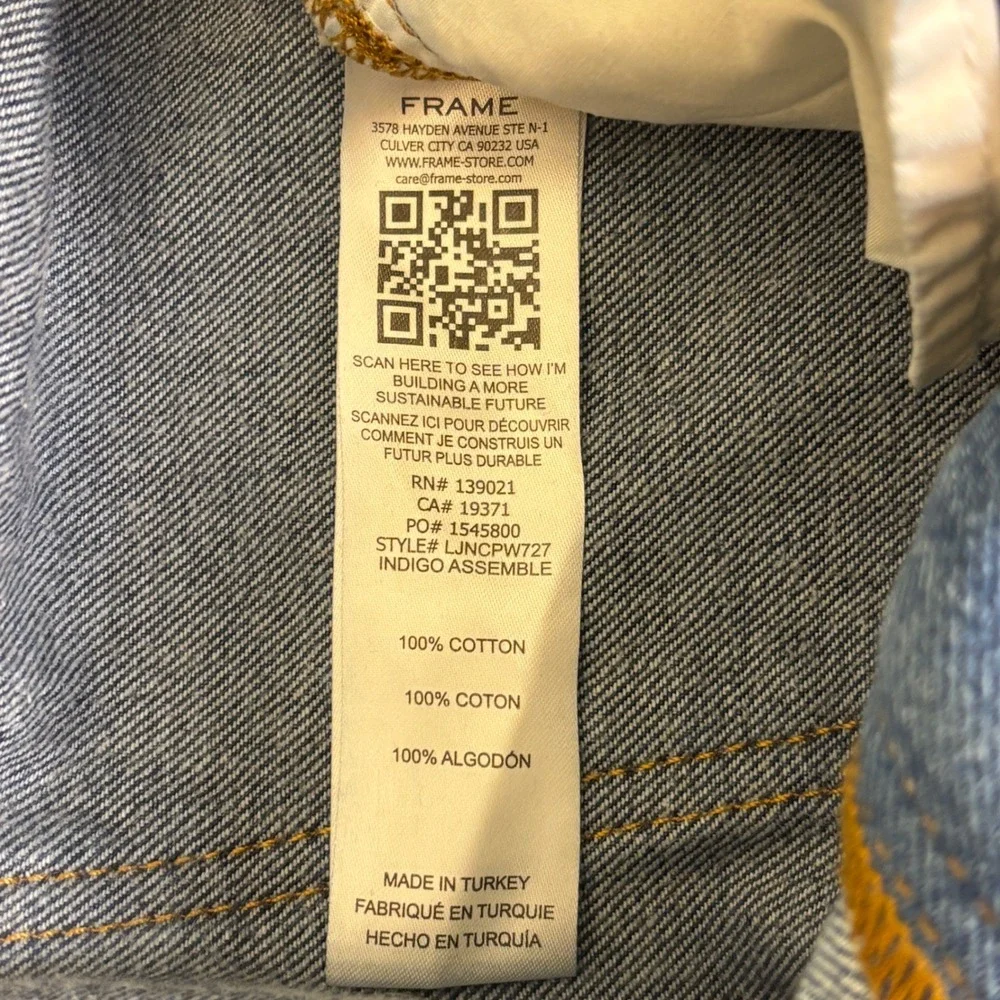 FRAME Le Jane Contrast Patchwork Jeans Indigo Women Size 26 Denim High Rise - Picture 16 of 16